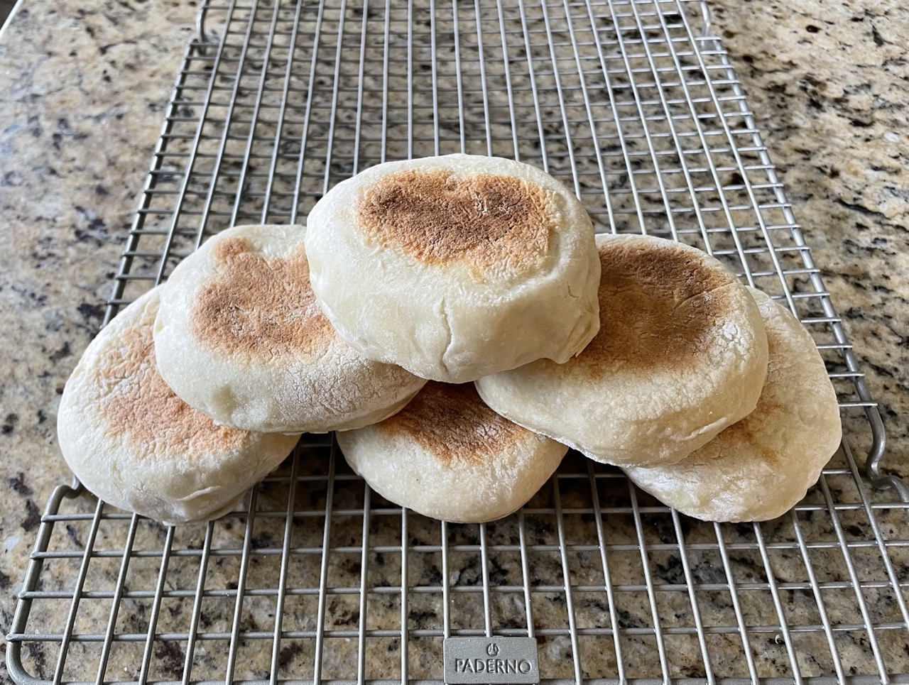shows all final English muffins stacked on eachother